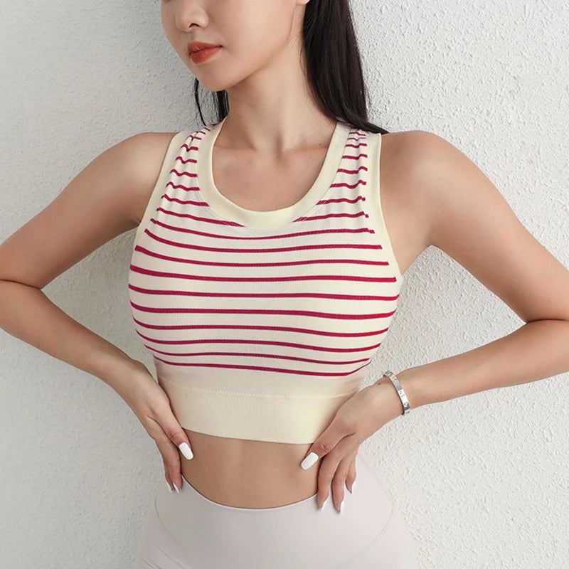 Women's Yoga Tank Top Ribbed Embroidery Letter Vest Round Neck Crop Tops Y2k Harajuku Streetwear Sleeveless Slim Fit Sport Vest