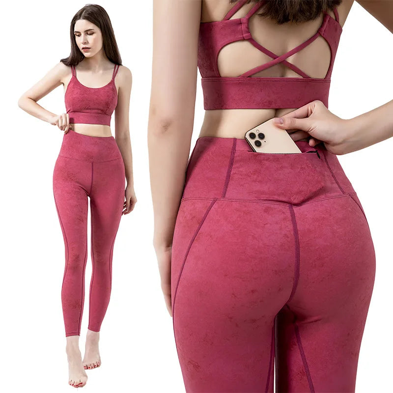 New Popular Solid color Seamless Yoga suit High Waist Breathable Trousers Sexy Crop Top Short Sleeve Tracksuit gym set women