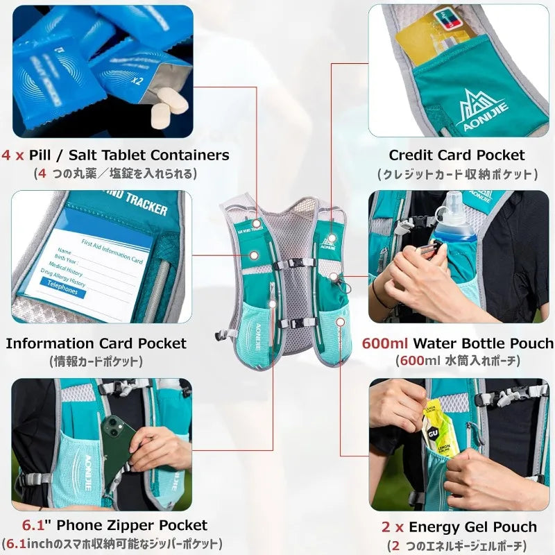 Hydration Running Vest Backpack Pack 5L 5.5L for Women and Men Jogging Trail Race Marathon Cycling Hiking