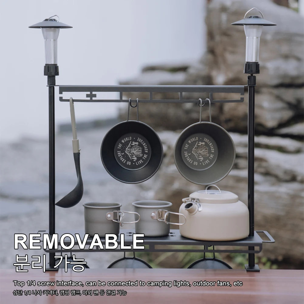 Camping Foldable Storage Rack Aluminum Alloy Table Lantern Stand